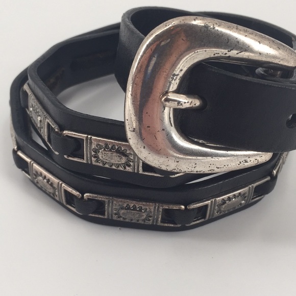 Fossil Accessories - Fossil Thin black leather belt with metal details